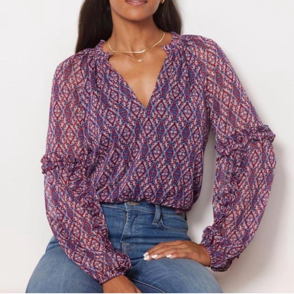 Evereve Purple Patterned Long-Sleeve Blouse